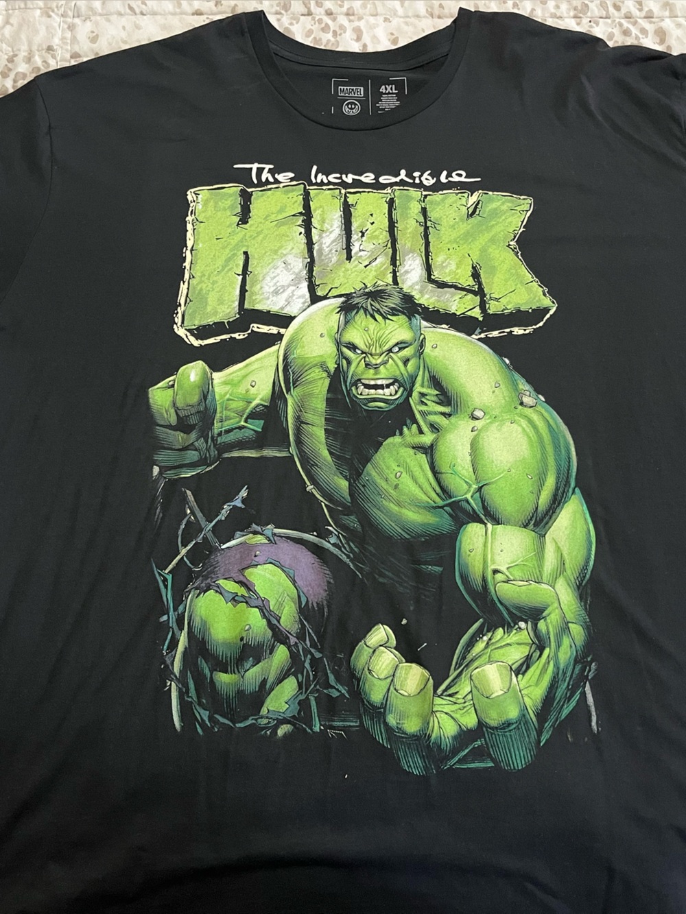 Marvel Black Tee with Green Hulk Graphic